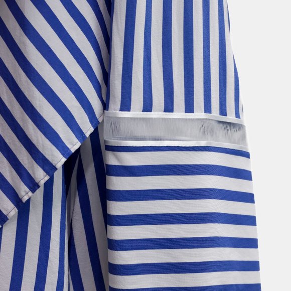 Derek Lam 10 Crosby White and Blue Striped Silk Lace-Inset Layered Blouse - Picture 7 of 11